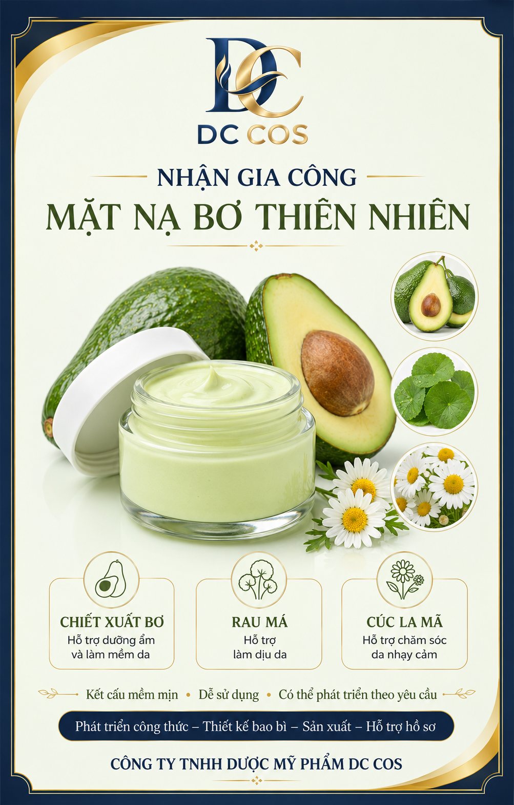 Gia công mặt nạ bơ thiên nhiên tại DC COS